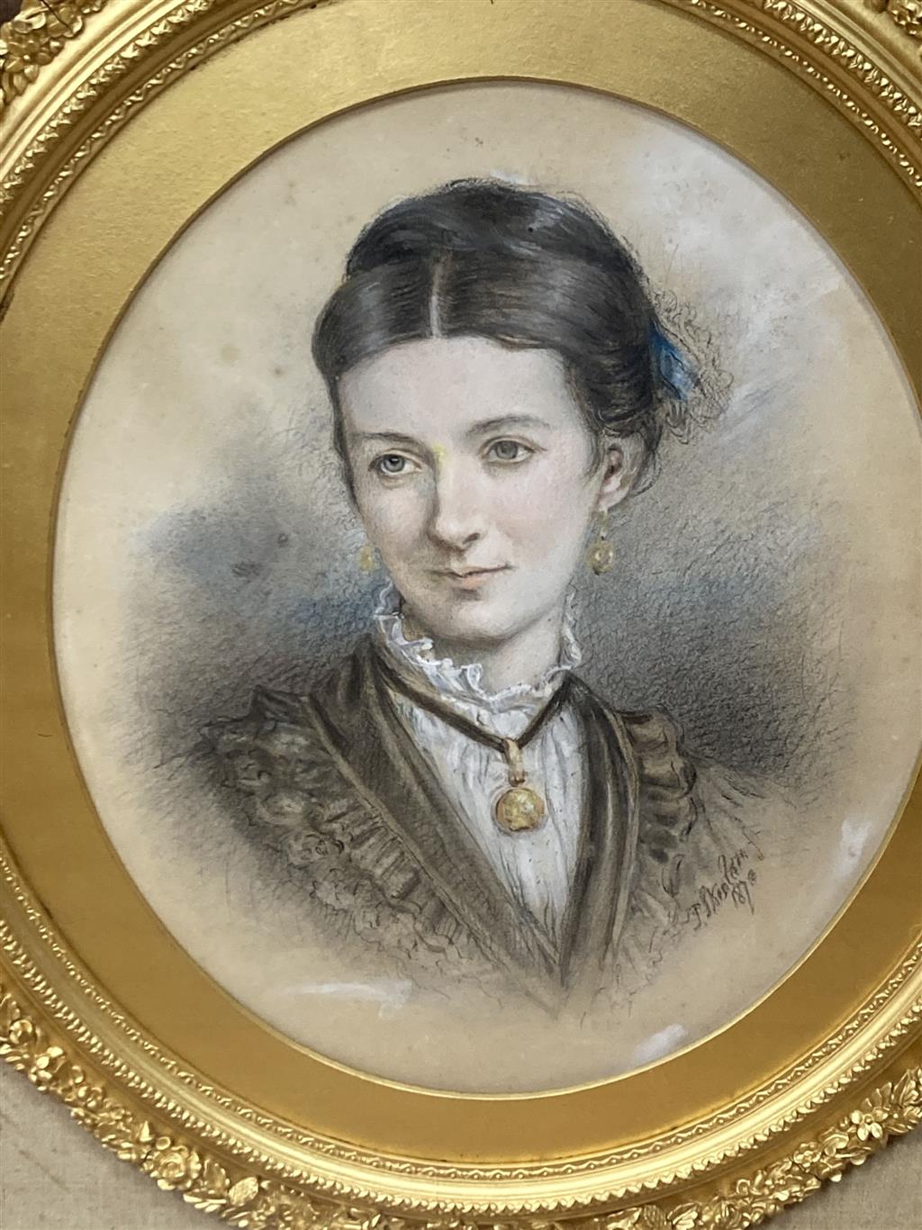 Three Victorian chalk portraits in gilt frames, with rosewood outer frames, signed, dated 1869/70